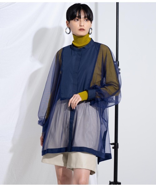 Settimissimo（セッティミッシモ）の「ノーカラー チュールレース シアーシャツ ロングシャツ 長袖シャツ（シャツ/ブラウス・レディース・ブラック/ネイビー/アイボリー・M）」の16枚目の写真