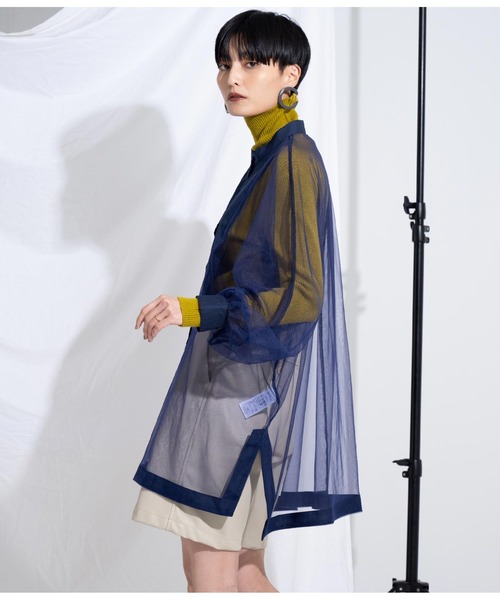 Settimissimo（セッティミッシモ）の「ノーカラー チュールレース シアーシャツ ロングシャツ 長袖シャツ（シャツ/ブラウス・レディース・ブラック/ネイビー/アイボリー・M）」の15枚目の写真