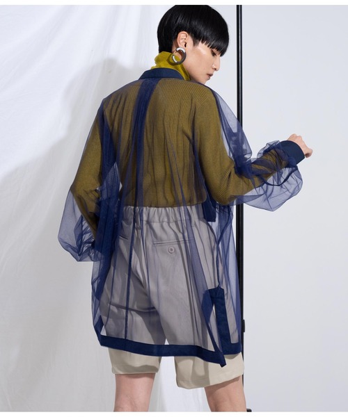 Settimissimo（セッティミッシモ）の「ノーカラー チュールレース シアーシャツ ロングシャツ 長袖シャツ（シャツ/ブラウス・レディース・ブラック/ネイビー/アイボリー・M）」の14枚目の写真