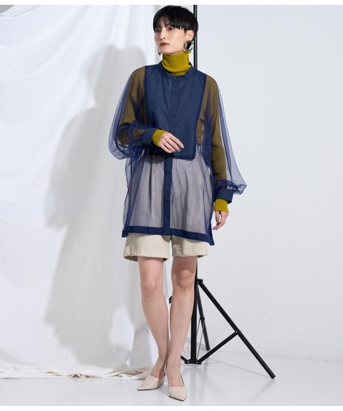 Settimissimo（セッティミッシモ）の「ノーカラー チュールレース シアーシャツ ロングシャツ 長袖シャツ（シャツ/ブラウス・レディース・ブラック/ネイビー/アイボリー・M）」の11枚目の写真