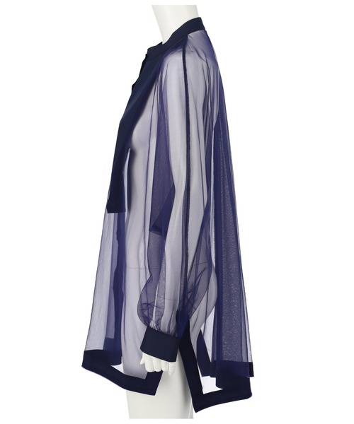 Settimissimo（セッティミッシモ）の「ノーカラー チュールレース シアーシャツ ロングシャツ 長袖シャツ（シャツ/ブラウス・レディース・ブラック/ネイビー/アイボリー・M）」の7枚目の写真