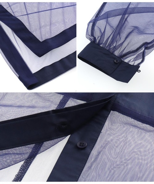 Settimissimo（セッティミッシモ）の「ノーカラー チュールレース シアーシャツ ロングシャツ 長袖シャツ（シャツ/ブラウス・レディース・ブラック/ネイビー/アイボリー・M）」の5枚目の写真