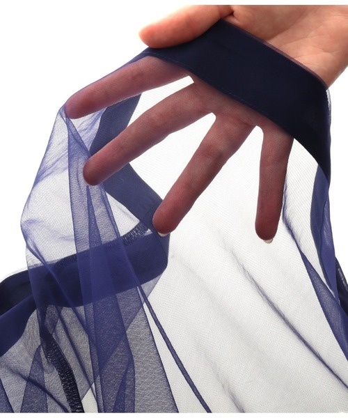 Settimissimo（セッティミッシモ）の「ノーカラー チュールレース シアーシャツ ロングシャツ 長袖シャツ（シャツ/ブラウス・レディース・ブラック/ネイビー/アイボリー・M）」の6枚目の写真