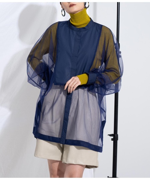 Settimissimo（セッティミッシモ）の「ノーカラー チュールレース シアーシャツ ロングシャツ 長袖シャツ（シャツ/ブラウス・レディース・ブラック/ネイビー/アイボリー・M）」の17枚目の写真