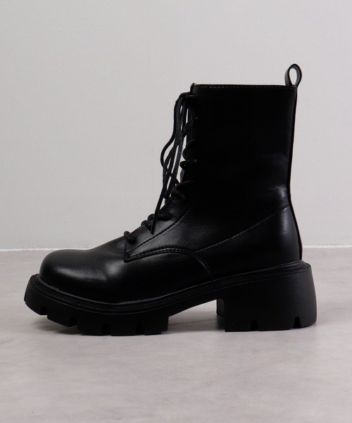 lus.(ラスドット)の「厚底チャンキーレースアップショートブーツ(ブーツ・レディース・ブラック・S/L/LL/M)」の4枚目の写真