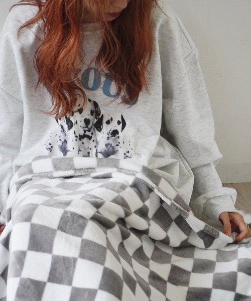 Port（ポート）の「ベーシックカラー ブロックチェック もこもこ ブランケット ( 70*100 ) #（ブランケット・レディース・カーキ/ブラック/グレー/グリーン・FREE）」の7枚目の写真