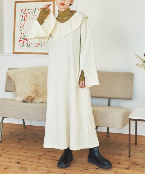 hinari（ヒナリ）の「ラッフルカラーワンピース（ワンピース・レディース・ブラック/アイボリー・FREE/SMALL）」の14枚目の写真