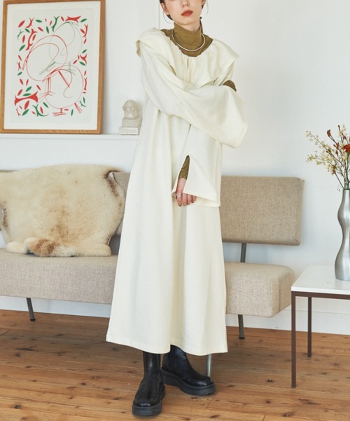 hinari（ヒナリ）の「ラッフルカラーワンピース（ワンピース・レディース・ブラック/アイボリー・FREE/SMALL）」の21枚目の写真