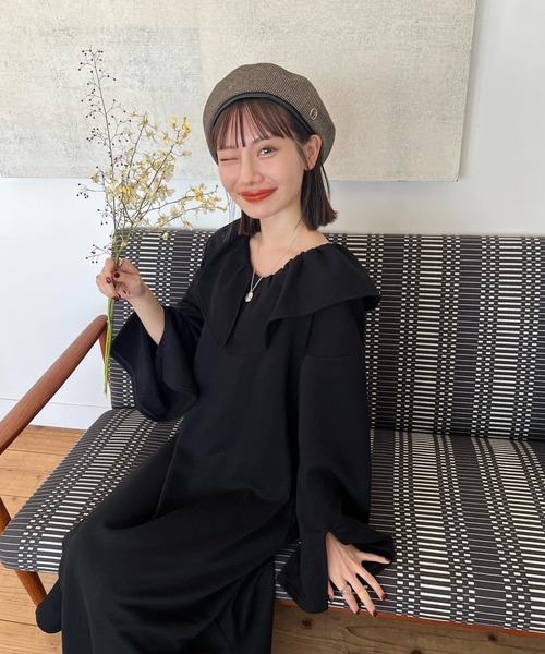 hinari（ヒナリ）の「ラッフルカラーワンピース（ワンピース・レディース・ブラック/アイボリー・FREE/SMALL）」の13枚目の写真