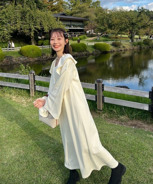 hinari（ヒナリ）の「ラッフルカラーワンピース（ワンピース・レディース・ブラック/アイボリー・FREE/SMALL）」の7枚目の写真