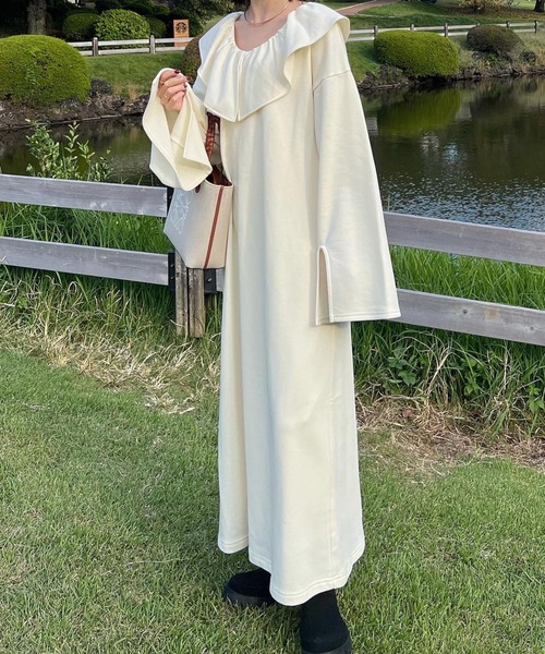 hinari（ヒナリ）の「ラッフルカラーワンピース（ワンピース・レディース・ブラック/アイボリー・FREE/SMALL）」の3枚目の写真