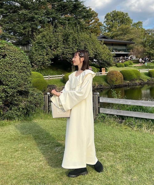 hinari（ヒナリ）の「ラッフルカラーワンピース（ワンピース・レディース・ブラック/アイボリー・FREE/SMALL）」の6枚目の写真