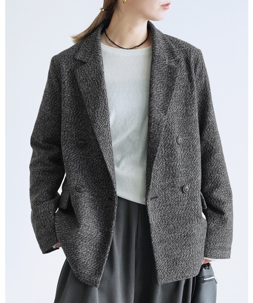 reca（レカ）の「ツイル/ツイードテーラードジャケット（スーツジャケット・レディース・ネイビー/ライトグレー/キナリ/チャコールグレー/ブラウン/カーキ/ベージュ/ブラック系その他/ブラウン系その他/ブラック・M/S）」の4枚目の写真