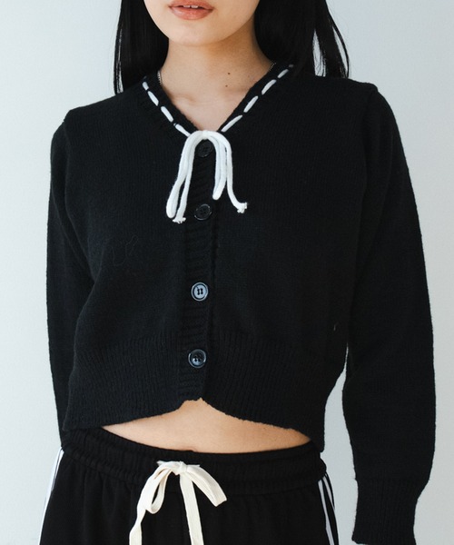 Vネックステッチリボンカーディガン（カーディガン/ボレロ