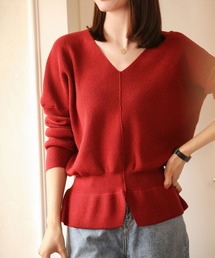 アニュアンス　ペプラムトップス　レッド アニュアンス anuans ホールガーメントペプラムニットプル