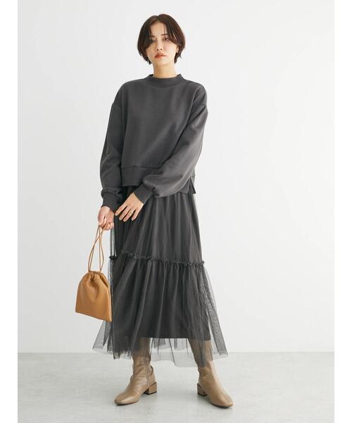 Sugar spoon（シュガースプーン）の「・SUGAR　SPOON　チュールドッキングワンピース（ワンピース・レディース・チャコールグレー/ベージュ/ブラック・FREE）」の7枚目の写真