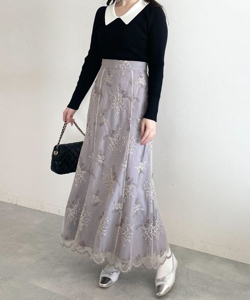 mysty woman(ミスティウーマン)の「フローラル刺繍スカート 105074(スカート・レディース・モカ/ブルー系その他/アイボリー・FREE)」の16枚目の写真