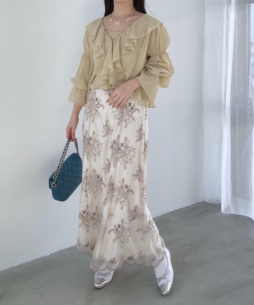 mysty woman(ミスティウーマン)の「フローラル刺繍スカート 105074(スカート・レディース・モカ/ブルー系その他/アイボリー・FREE)」の21枚目の写真