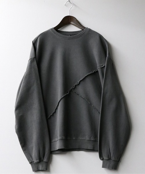 Starting Over（スターティングオーバー）の「裏毛 切り替え ピグメント クルーネック/トレーナー スウェット/長袖 トップス プルオーバー/レディース メンズ ユニセックス/ボリューム袖（スウェット・メンズ・チャコールグレー/ブラック・M/L/XL）」の2枚目の写真