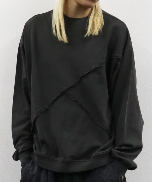 Starting Over（スターティングオーバー）の「裏毛 切り替え ピグメント クルーネック/トレーナー スウェット/長袖 トップス プルオーバー/レディース メンズ ユニセックス/ボリューム袖（スウェット・メンズ・チャコールグレー/ブラック・M/L/XL）」の14枚目の写真
