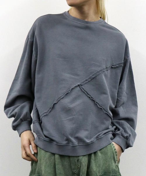 Starting Over（スターティングオーバー）の「裏毛 切り替え ピグメント クルーネック/トレーナー スウェット/長袖 トップス プルオーバー/レディース メンズ ユニセックス/ボリューム袖（スウェット・メンズ・チャコールグレー/ブラック・M/L/XL）」の11枚目の写真