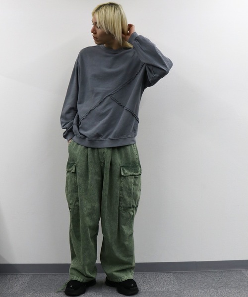 Starting Over（スターティングオーバー）の「裏毛 切り替え ピグメント クルーネック/トレーナー スウェット/長袖 トップス プルオーバー/レディース メンズ ユニセックス/ボリューム袖（スウェット・メンズ・チャコールグレー/ブラック・M/L/XL）」の7枚目の写真
