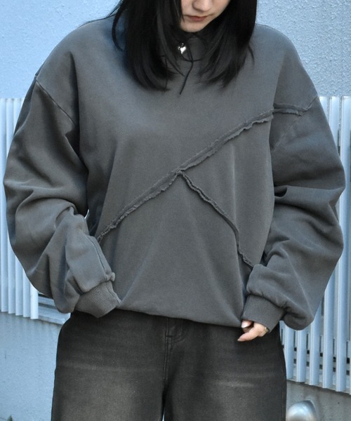 Starting Over（スターティングオーバー）の「裏毛 切り替え ピグメント クルーネック/トレーナー スウェット/長袖 トップス プルオーバー/レディース メンズ ユニセックス/ボリューム袖（スウェット・メンズ・チャコールグレー/ブラック・M/L/XL）」の16枚目の写真