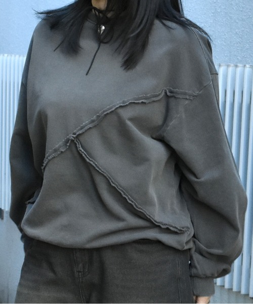 Starting Over（スターティングオーバー）の「裏毛 切り替え ピグメント クルーネック/トレーナー スウェット/長袖 トップス プルオーバー/レディース メンズ ユニセックス/ボリューム袖（スウェット・メンズ・チャコールグレー/ブラック・M/L/XL）」の19枚目の写真