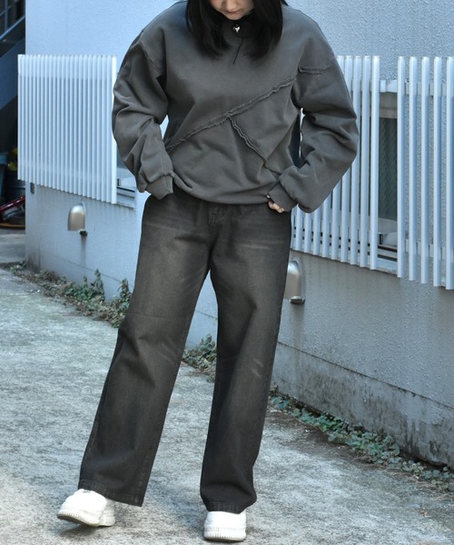 Starting Over（スターティングオーバー）の「裏毛 切り替え ピグメント クルーネック/トレーナー スウェット/長袖 トップス プルオーバー/レディース メンズ ユニセックス/ボリューム袖（スウェット・メンズ・チャコールグレー/ブラック・M/L/XL）」の20枚目の写真