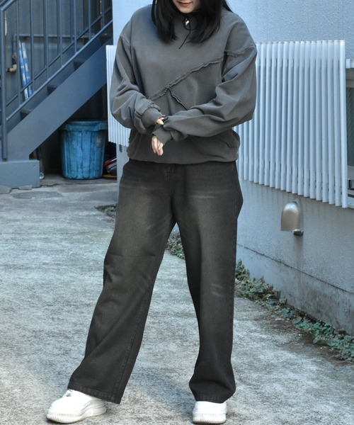 Starting Over（スターティングオーバー）の「裏毛 切り替え ピグメント クルーネック/トレーナー スウェット/長袖 トップス プルオーバー/レディース メンズ ユニセックス/ボリューム袖（スウェット・メンズ・チャコールグレー/ブラック・M/L/XL）」の21枚目の写真