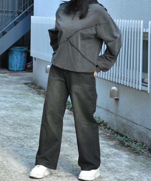 Starting Over（スターティングオーバー）の「裏毛 切り替え ピグメント クルーネック/トレーナー スウェット/長袖 トップス プルオーバー/レディース メンズ ユニセックス/ボリューム袖（スウェット・メンズ・チャコールグレー/ブラック・M/L/XL）」の22枚目の写真