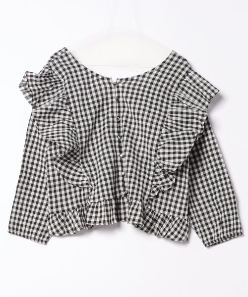 A BOND(アボンド)の「ギンガム2wayラッフルブラウス/おとな(シャツ/ブラウス・レディース・ブラック/ピンク/イエロー・160cm)」の2枚目の写真