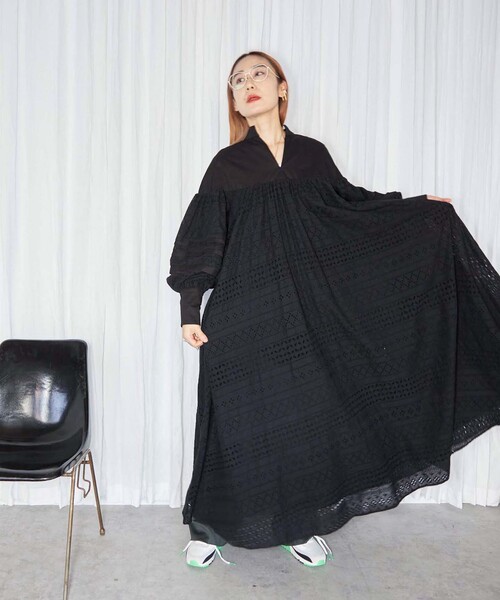 CITYSHOP ロングワンピース　 ブラック CITYSHOP（シティーショップ）の「COTTON LACE LONG DRESS