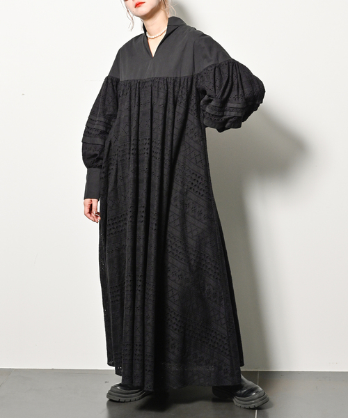 CITYSHOP ロングワンピース　 ブラック CITYSHOP（シティーショップ）の「COTTON LACE LONG DRESS：ワンピース