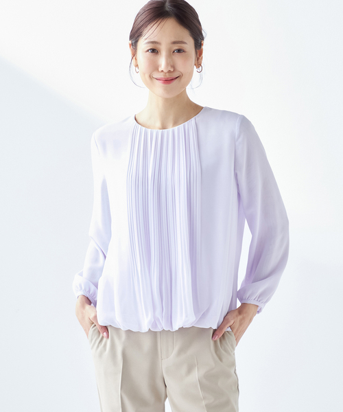 A/C DESIGN BY ALPHA CUBIC(エーシーデザインバイアルファキュービック)の「プリーツブラウス(Tシャツ/カットソー・レディース・パープル/ライトグレー・M/L/LL)」の1枚目の写真