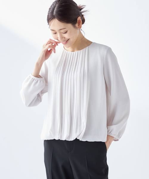 A/C DESIGN BY ALPHA CUBIC(エーシーデザインバイアルファキュービック)の「プリーツブラウス(Tシャツ/カットソー・レディース・パープル/ライトグレー・M/L/LL)」の2枚目の写真