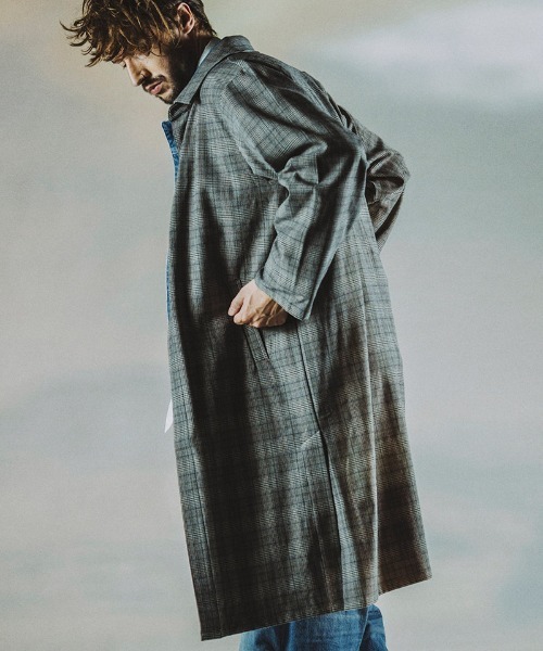 NO ID.（ノーアイディ）の「mj9776- ｽﾃﾝｶﾗｰﾛﾝｸﾞｼｬﾂｺｰﾄ（ステンカラーコート・メンズ・ブルーグリーン/チェック/ブラック・ONE SIZE）」の3枚目の写真