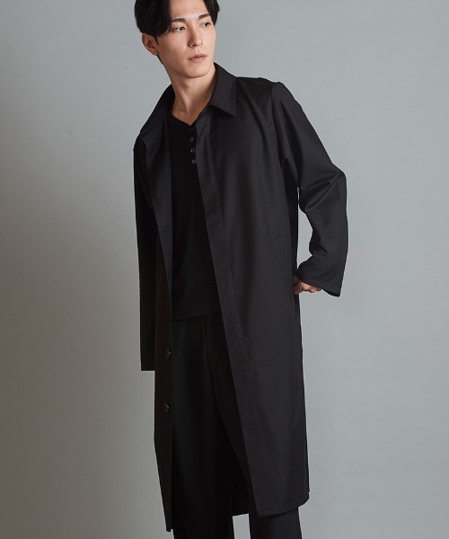 NO ID.（ノーアイディ）の「mj9776- ｽﾃﾝｶﾗｰﾛﾝｸﾞｼｬﾂｺｰﾄ（ステンカラーコート・メンズ・ブルーグリーン/チェック/ブラック・ONE SIZE）」の2枚目の写真