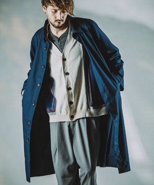 NO ID.（ノーアイディ）の「mj9776- ｽﾃﾝｶﾗｰﾛﾝｸﾞｼｬﾂｺｰﾄ（ステンカラーコート・メンズ・ブルーグリーン/チェック/ブラック・ONE SIZE）」の5枚目の写真