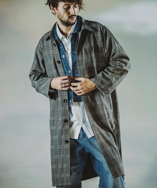 NO ID.（ノーアイディ）の「mj9776- ｽﾃﾝｶﾗｰﾛﾝｸﾞｼｬﾂｺｰﾄ（ステンカラーコート・メンズ・ブルーグリーン/チェック/ブラック・ONE SIZE）」の9枚目の写真