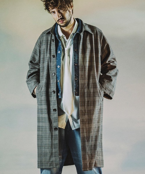 NO ID.（ノーアイディ）の「mj9776- ｽﾃﾝｶﾗｰﾛﾝｸﾞｼｬﾂｺｰﾄ（ステンカラーコート・メンズ・ブルーグリーン/チェック/ブラック・ONE SIZE）」の10枚目の写真