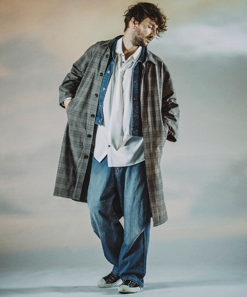 NO ID.（ノーアイディ）の「mj9776- ｽﾃﾝｶﾗｰﾛﾝｸﾞｼｬﾂｺｰﾄ（ステンカラーコート・メンズ・ブルーグリーン/チェック/ブラック・ONE SIZE）」の11枚目の写真