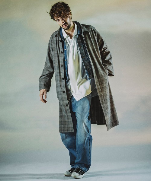 NO ID.（ノーアイディ）の「mj9776- ｽﾃﾝｶﾗｰﾛﾝｸﾞｼｬﾂｺｰﾄ（ステンカラーコート・メンズ・ブルーグリーン/チェック/ブラック・ONE SIZE）」の12枚目の写真