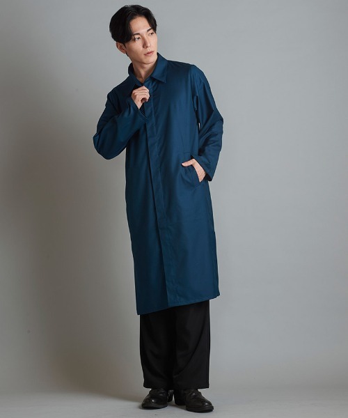 NO ID.（ノーアイディ）の「mj9776- ｽﾃﾝｶﾗｰﾛﾝｸﾞｼｬﾂｺｰﾄ（ステンカラーコート・メンズ・ブルーグリーン/チェック/ブラック・ONE SIZE）」の18枚目の写真