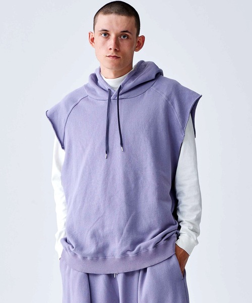 Iroquois（イロコイ）の「IROQUOIS イロコイ / 30/10 SWEATSHIRTS VS セットアップ裏毛ビッグシルエットフーディーベスト / 176101（パーカー・メンズ・霜降りグレー/ブラック/ラベンダー・1/2）」の3枚目の写真