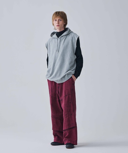 Iroquois（イロコイ）の「IROQUOIS イロコイ / 30/10 SWEATSHIRTS VS セットアップ裏毛ビッグシルエットフーディーベスト / 176101（パーカー・メンズ・霜降りグレー/ブラック/ラベンダー・1/2）」の7枚目の写真