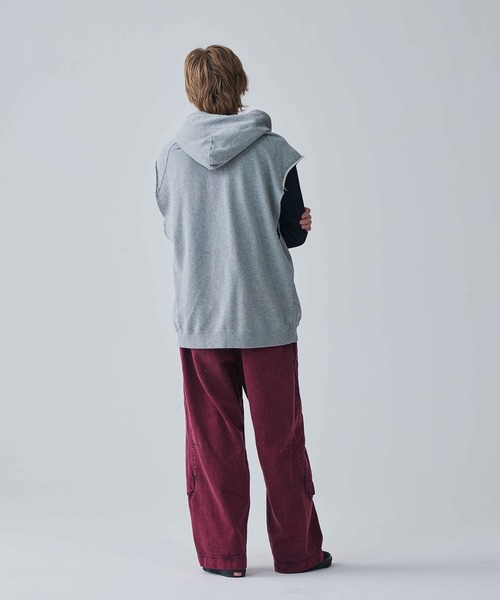 Iroquois（イロコイ）の「IROQUOIS イロコイ / 30/10 SWEATSHIRTS VS セットアップ裏毛ビッグシルエットフーディーベスト / 176101（パーカー・メンズ・霜降りグレー/ブラック/ラベンダー・1/2）」の9枚目の写真