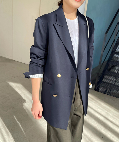 Spick&Span ドライツイルダブルブレストジャケット　ネイビー　38 セール】ドライツイルダブルブレストジャケット（テーラード