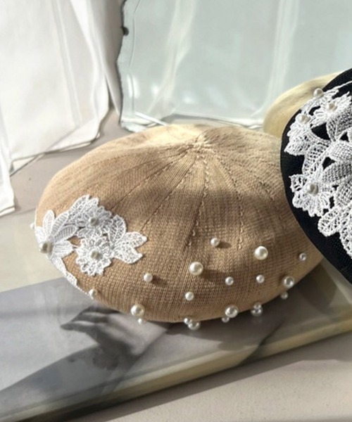 ROYAL PARTY（ロイヤルパーティー）の「パールレースベレー（ハンチング/ベレー帽・レディース・ブラック/ベージュ・FREE）」の2枚目の写真