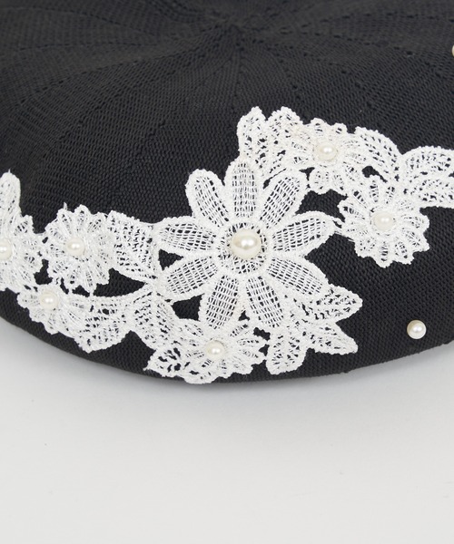 ROYAL PARTY（ロイヤルパーティー）の「パールレースベレー（ハンチング/ベレー帽・レディース・ブラック/ベージュ・FREE）」の5枚目の写真